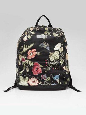 Gucci Black Floral Printed Canvas Backpack Bag